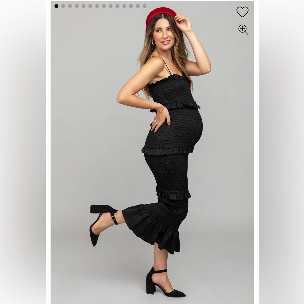 Pinkblush Black Ruffle Maternity Midi Dress